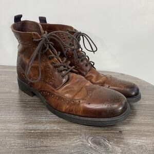 Aston Grey Boots Mens Size 10 Brown Wingtip Brogue Leather Lace Up Dress Ankle